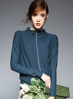 Trendy Solid Color Long Sleeve Woolen T-Shirt