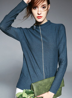 Trendy Solid Color Long Sleeve Woolen T-Shirt