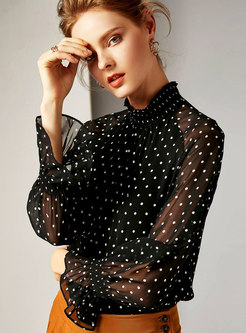 Fashion Black Flare Sleeve Perspective Blouse