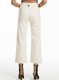 Stylish White All-matched Elastic Straight Pants
