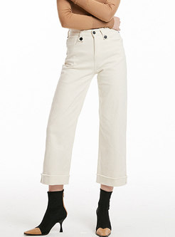 Stylish White All-matched Elastic Straight Pants