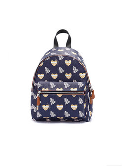 Fashion Deep Blue All-matched Printed Backpack 