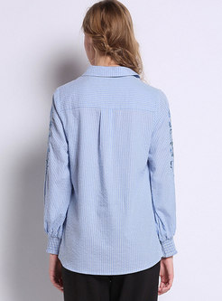 Blue Sweet Pinstriped Cotton Bottoming Blouse 