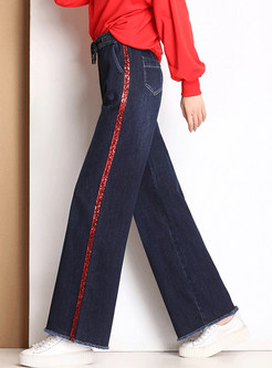 Fashion Elastic Waist Rough Selvedge Denim Long Pants