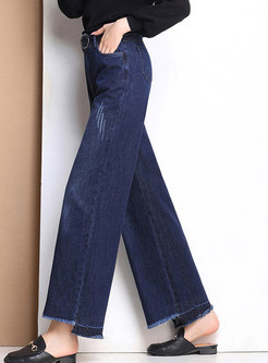 Trendy Plus Size Irregular Rough Selvedge Denim Pants