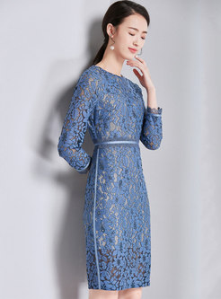 Elegant High Waist Sheath Lace Mini Dress