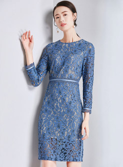Elegant High Waist Sheath Lace Mini Dress