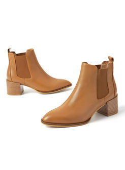 Brief Genuine Leather Chunky Heel Ankle Boots