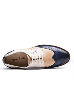 Retro Color-blocked Lace UP Flat Oxford