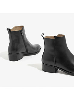 Daily Cowhide Chunky Heel Ankle Boots