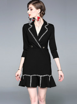 Black Ruffle Fringed Patchwork Mini Short Dress