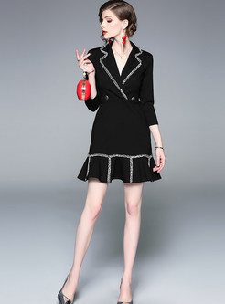Black Ruffle Fringed Patchwork Mini Short Dress