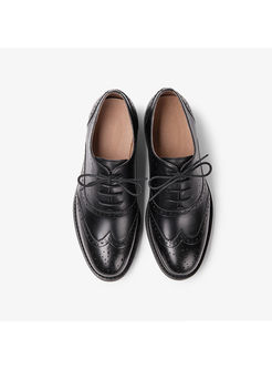 Casual Genuine Leather Lace Up Flat Heel Oxford