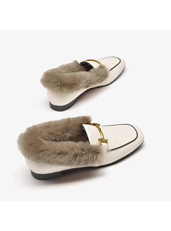 Stylish Buckle Flat Heel Fur Daily Loafers