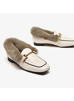 Stylish Buckle Flat Heel Fur Daily Loafers
