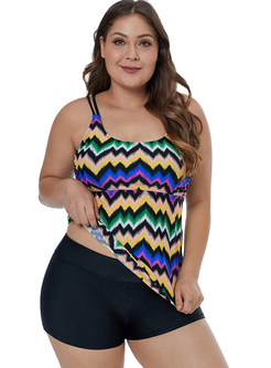 Irregular Striped Plus Size Sling One Piece Swimwear Top