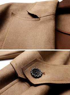 Khaki Lapel Easy-matching Suede Belted Coat 