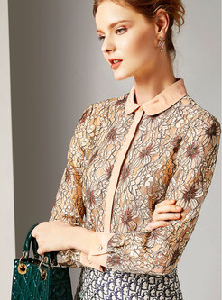 Apricot Turn-down Collar All-matched Blouse