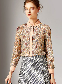 Apricot Turn-down Collar All-matched Blouse