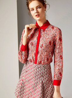 Red Turn-down Collar All-matched Blouse