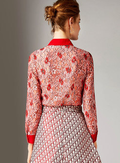Red Turn-down Collar All-matched Blouse