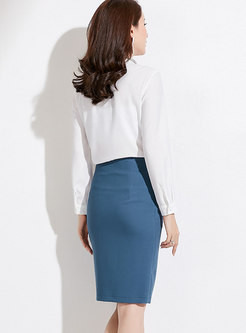Blue Elegant Easy-matching Wrap Split Sheath Skirt