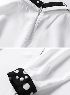 White Contrast-collar Dots Chiffon Pullover Blouse