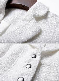 Stylish White Retro V-neck Woolen Slim Dress With Belt
