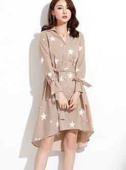 Brief Solid Color Star Pattern Striped T-Shirt Dress