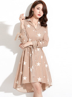Brief Solid Color Star Pattern Striped T-Shirt Dress