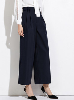 Casual Royal Blue High-rise Easy-matching Wide-leg Pants