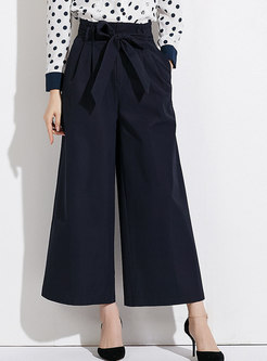 Casual Royal Blue High-rise Easy-matching Wide-leg Pants
