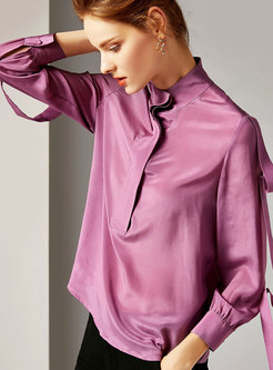 Fashion Solid Color Standing Collar Pullover Blouse