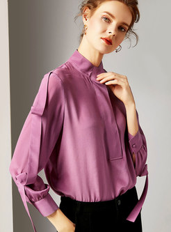 Fashion Solid Color Standing Collar Pullover Blouse