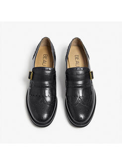 Vintage Buckle Round Toe Tassel Casual Loafers