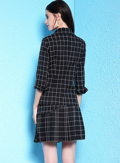 Three Quarters Sleeve Plaid Blazer & Mini A Line Skirt