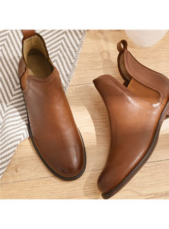 Vintage Genuine Leather Round Toe Ankle Boots