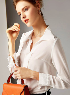 White V-neck Long Sleeve Pullover Blouse