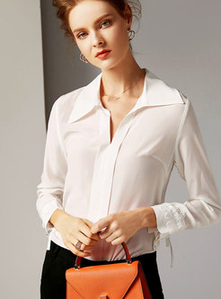 White V-neck Long Sleeve Pullover Blouse