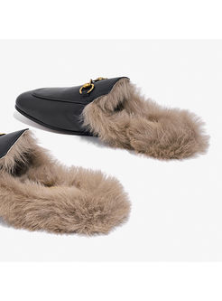 Chic Women Outdoor Buckle Fur Slippers
