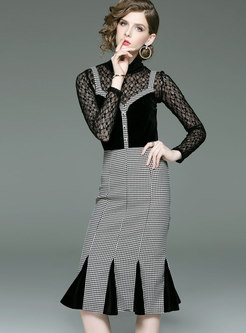 Trendy Black Lace Stitching High Waist Mermaid Dress