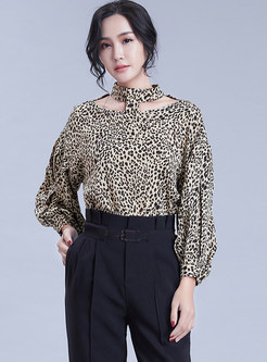Fashion Hollow Out Leopard Pullover Chiffon Top