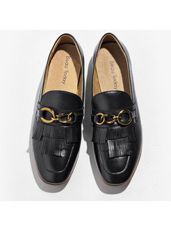 Fashion Buckle Tassel Flat Leather Loafers