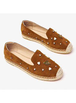 Chic Rhinestone Leather Flat Casual Shoes
