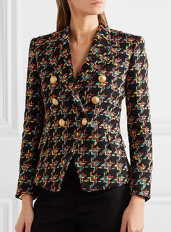 Stylish Houndstooth Double-breasted Cropped Blazer
