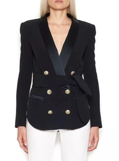 Fashion Work Daily Pure Color Belted Blazer