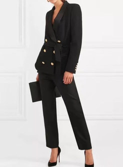 Fashion Work Daily Pure Color Belted Blazer