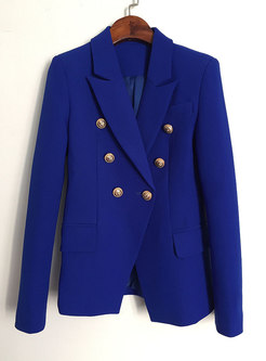Royal Blue Notched Double-breasted Slim Short Blazer