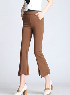 Elastic Waist Plus Size Pocket Irregular Slit Flare Pants