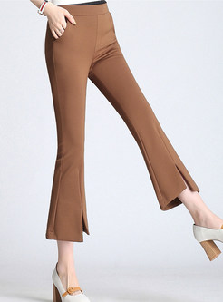 Elastic Waist Plus Size Pocket Irregular Slit Flare Pants